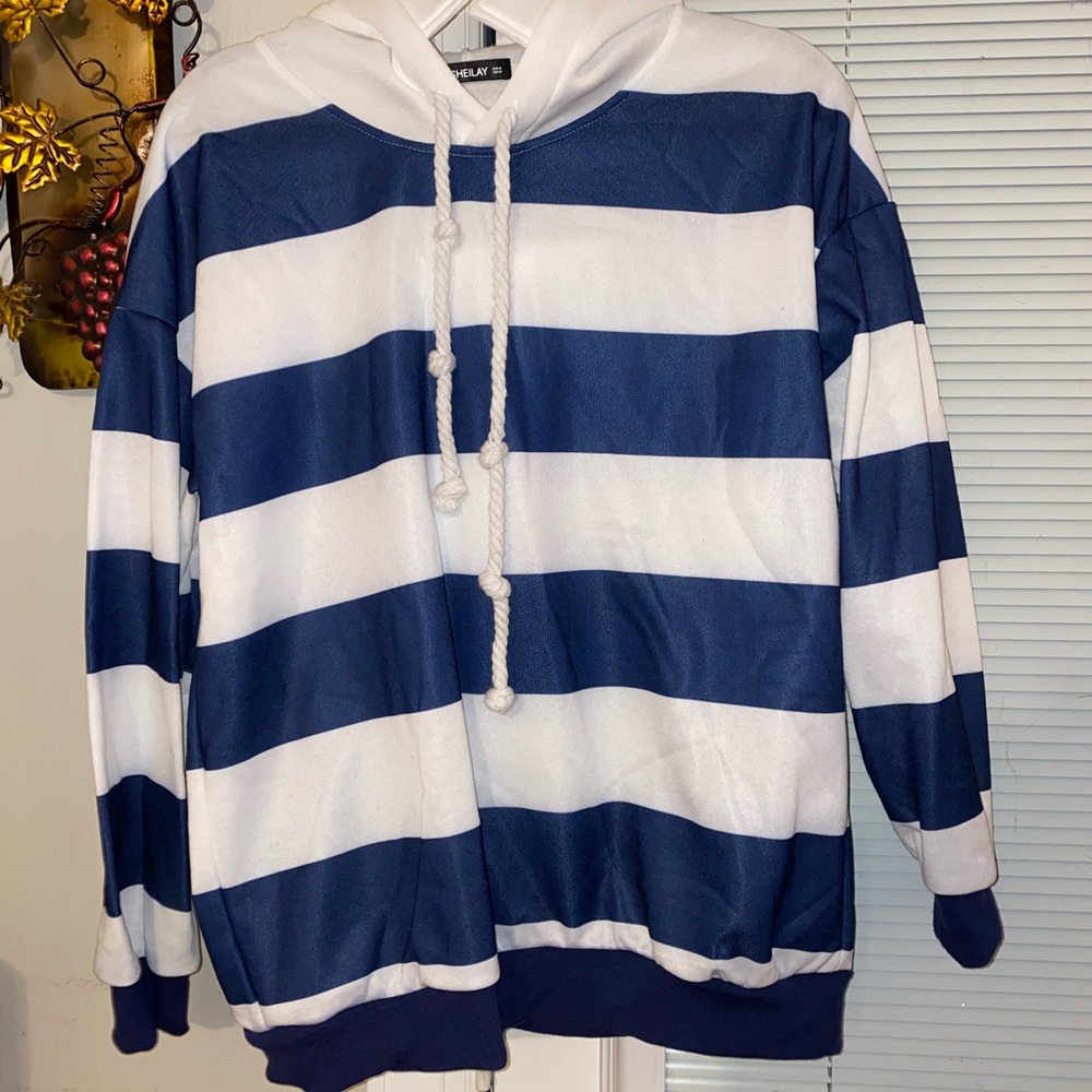 Blue and White Striped Hoodie